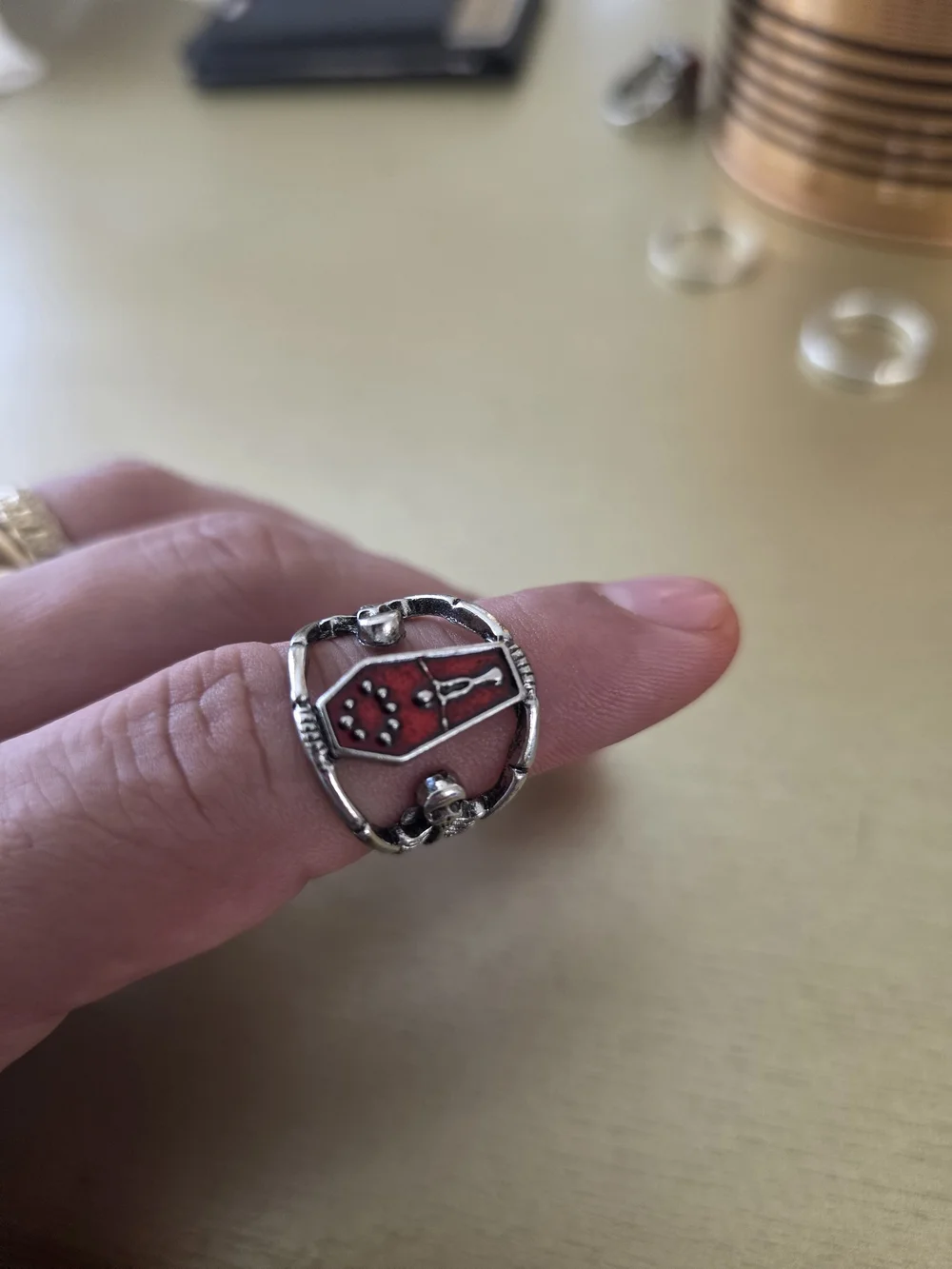 Silver Red Coffin Ring